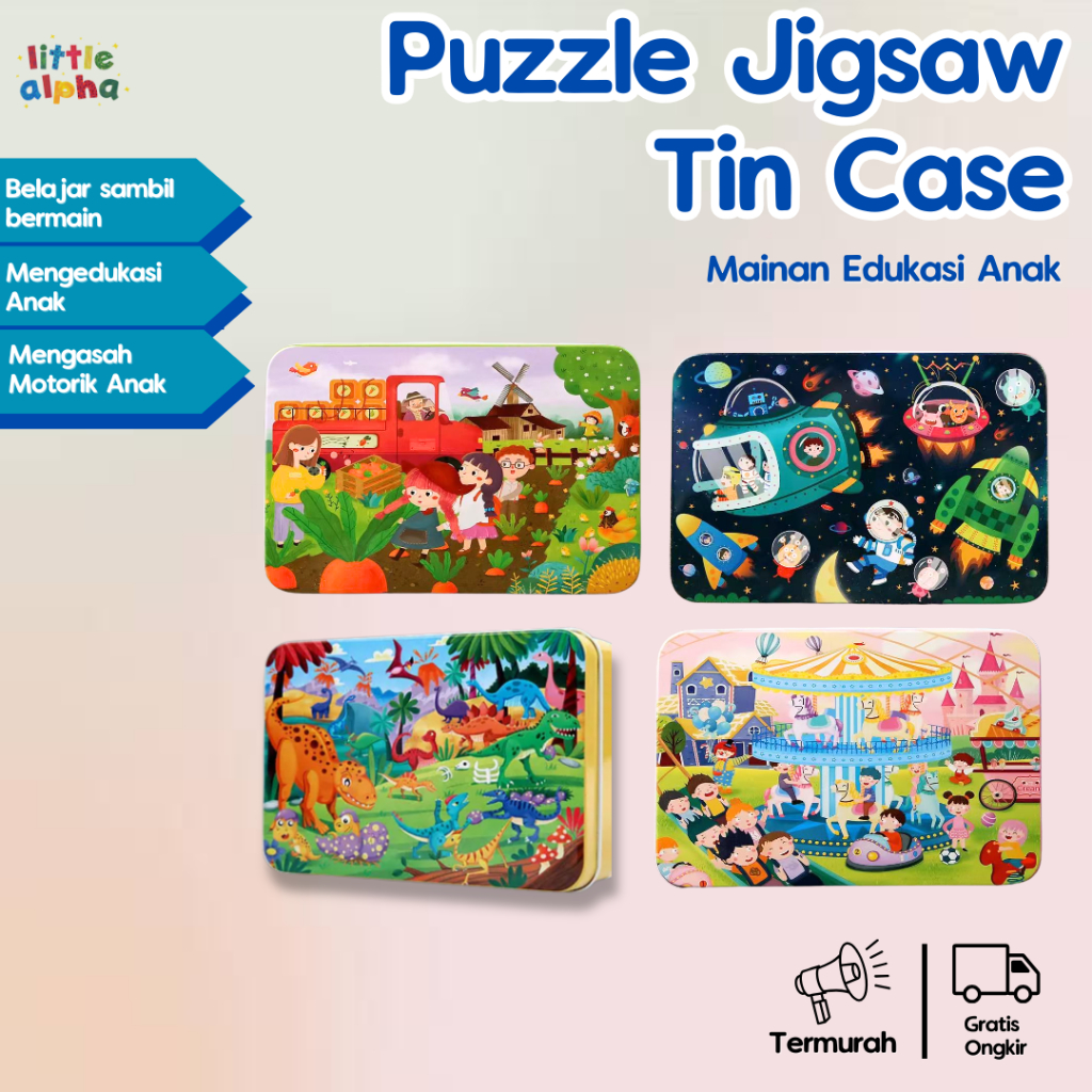 Little Alpha Puzzle Jigsaw Tincase | Mainan Edukasi Anak Puzzle Jigsaw 100 Pcs