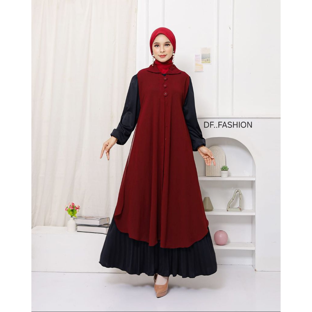 Gamis Plisket Wanita Set Cardigan Long Outer Cerutty Babydol Premium | Gamis Plisket Mayung | Dres W