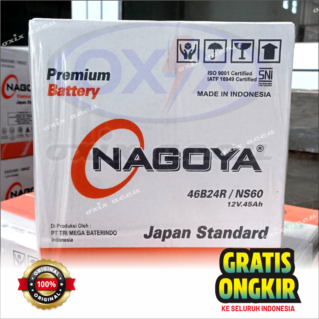 Nagoya NS60 / NS60L (46B24R / 46B24L) 12V 45Ah Original - Aki Avanza, Terios dll