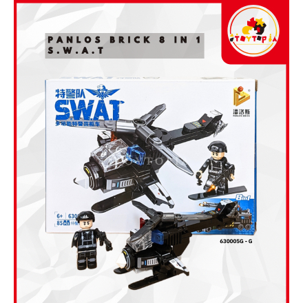 Toytopia PANLOS BRICK 8 IN 1 S.W.A.T Mainan Brick Blok City Police Helikopter Vanguard dan Tank Swat