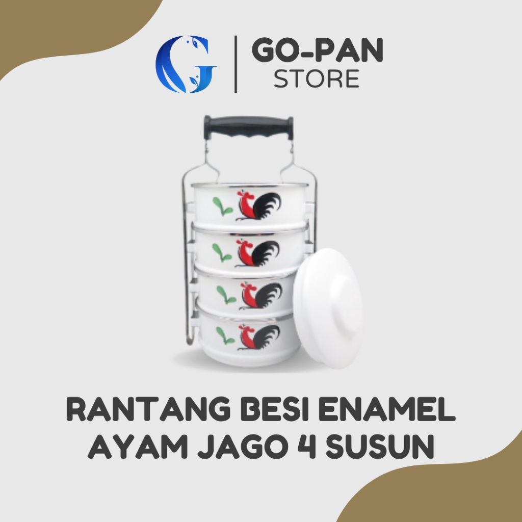Go-Pan Store Rantang Susun Besi Enamel 4 Susun Ayam Jago Model Klasik Jadul
