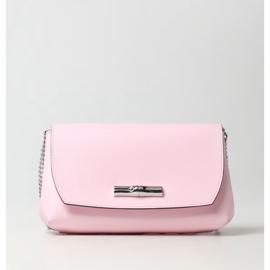L O N G C H A M P  ROSEAU LEATHER CLUTCH IN PINK