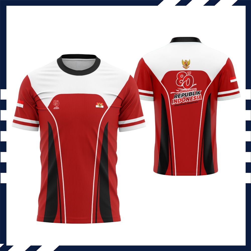 Jersey 17 Agustus / Kaos HUT RI 80 / Baju Kemerdekaan / Baju Kaos Pria 17 Agustus 2025 Lengan Pendek