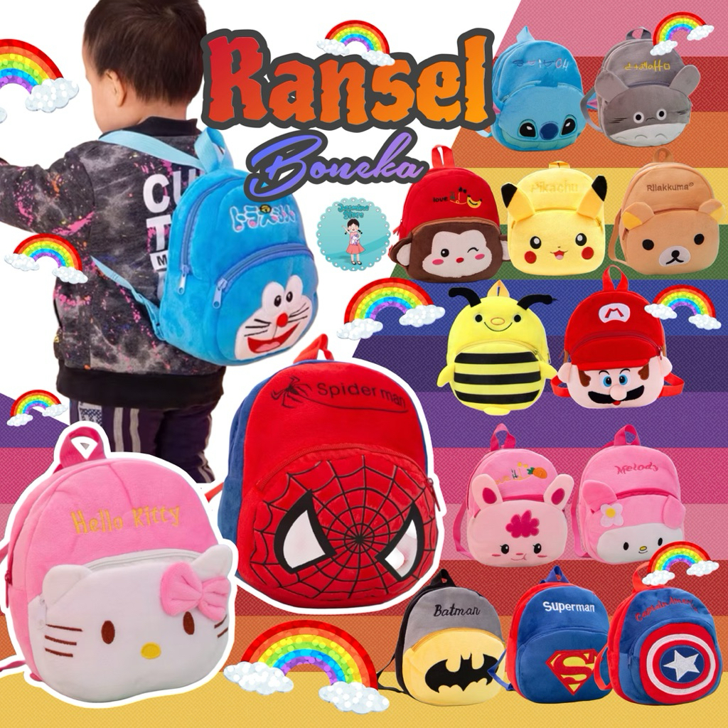 Ransel Anak Karakter Bahan Lembut 2 Resleting/Ransel TK/Ransel Playgroup/Ransel Balita/Tas Spiderman