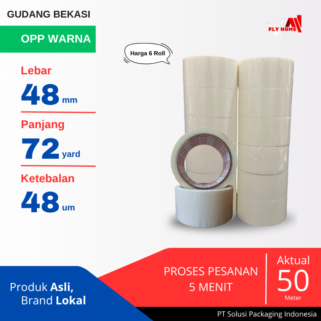 

FLYHOME 6Roll Lakban Warna putih 48x72Y 2Inchi 72 Yard