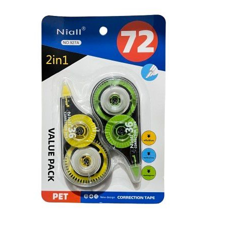 

CORRECTION TAPE NIAL 2IN1 927A / TIPE X KERTAS / CORRECTION TAPE ISI 2 PCS / PITA KOREKSI 36 M