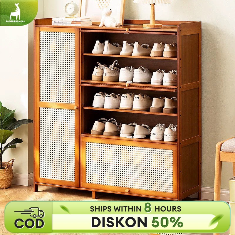 Lemari Sepatu Rotan Lemari Sepatu Kayu Minimalis Lemari Sepatu Tertutup Serbaguna Lemari Sepatu