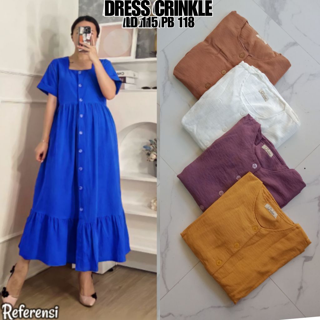 DRESS CRINKLE POLOS//DRESS CRINKLE FULL KANCING//HOMEY DRESS RAYON