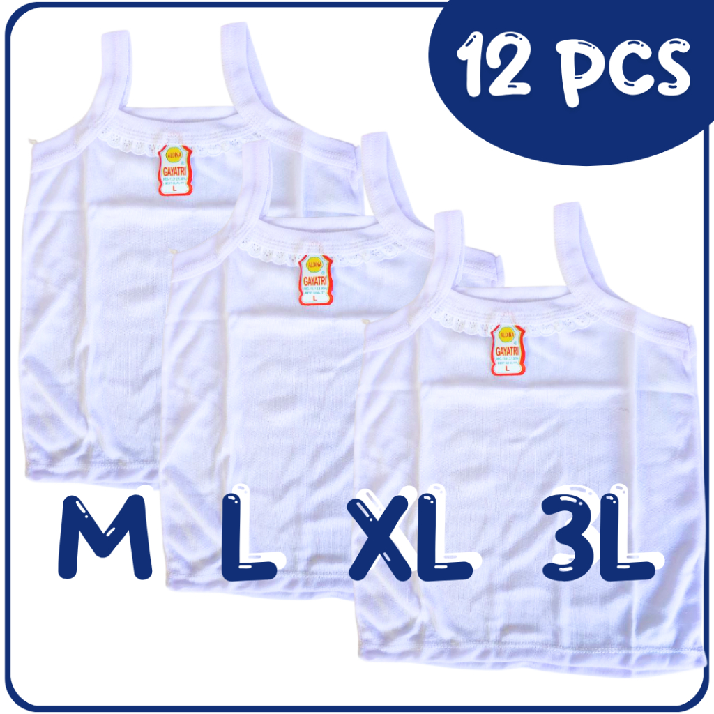 12 PCS Tanktop Kaos Dalam Renda Wanita Anak Remaja Dewasa Putih Lusinan OEMAH DALEMAN99