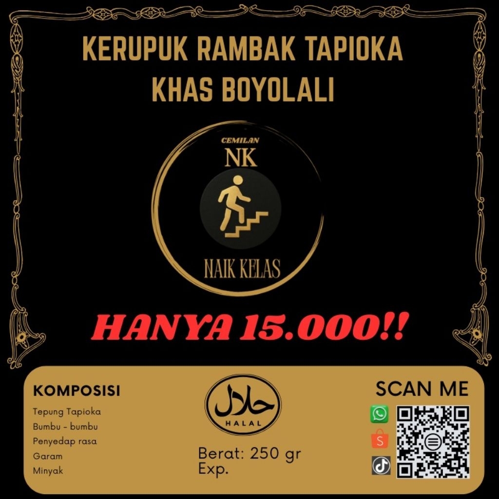 

Krupuk rambak tapioka jari khas Boyolali 250gr renyah gurih bikin nagih