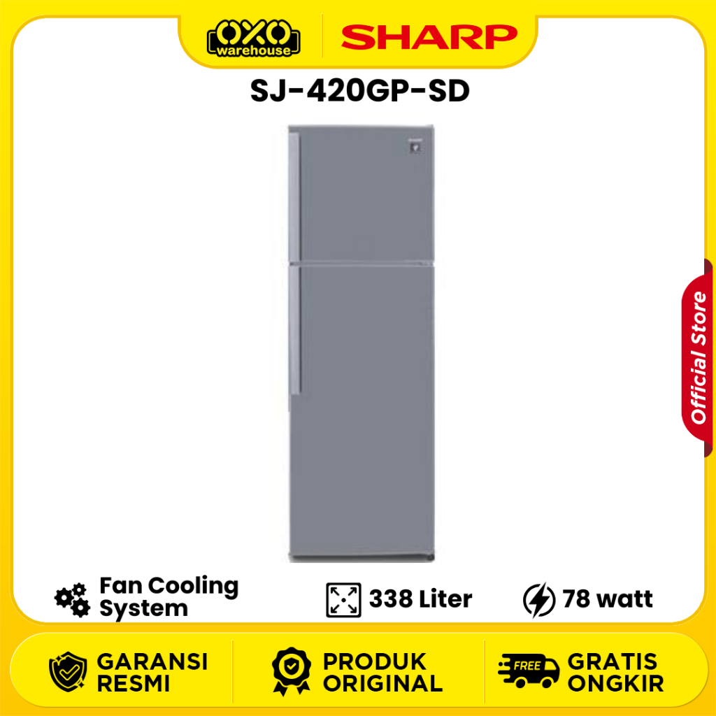 SHARP Lemari Es SJ-420GP-SD Kulkas 2 Pintu Big Kirei 338 Liter  Low Watt Garansi Resmi