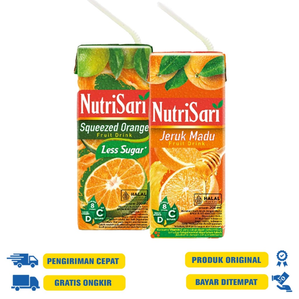 

NutriSari Ready To Drink Orange Juice 200 ml - SQUEEZED ORANGE (LESS SUGAR ) | JERUK MADU