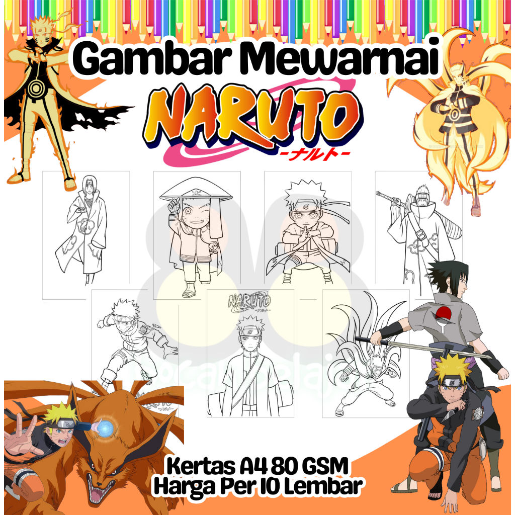

10 Lembar Kertas Gambar Mewarnai Ukuran A4 Tema MANGA NARUTO AKATSUKI Termurah - Anak Anak TK SD PAUD Remaja