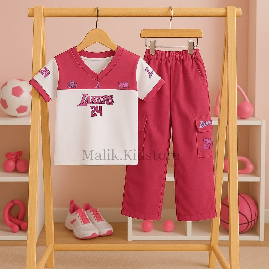 Oneset Anak Perempuan Motif Jersey Usia 3-12 Tahun // Baju Setelan Anak Cewek Jersey Lakers Celana C