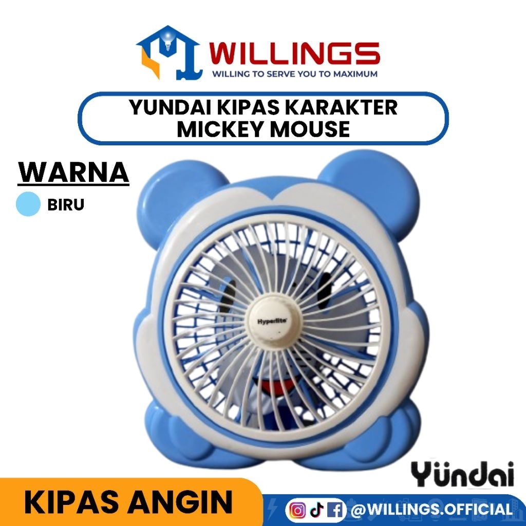 WILLINGS - YUNDAI KIPAS ANGIN MEJA KARAKTER LISTRIK MICKEY MOUSE