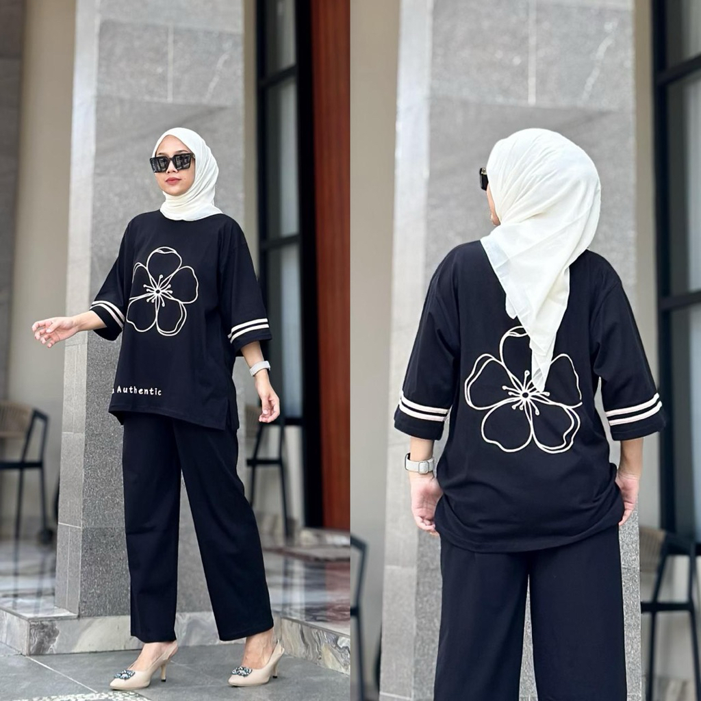 CHATIFA Authentic | Setelan Kulot Jumbo/Setelan kaos Sablon | Set Tunik ALUNA 100% Original