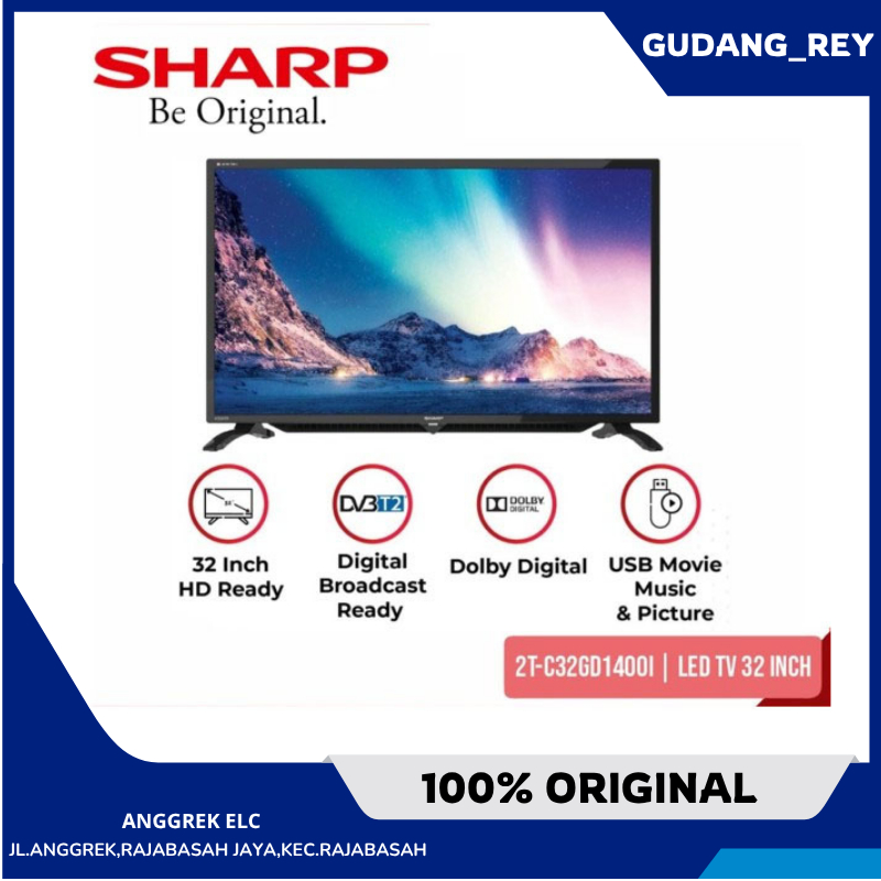 Sharp 2T-C32GD1500i / 32GD1500I / 32GD1500 | LED TV 32 Inch HDTV DVB-T2 USB Movie GARANSI RESMI