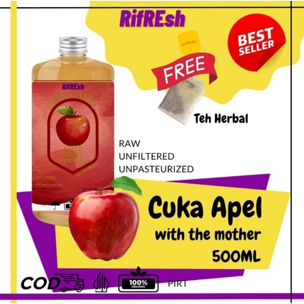 

500ml | rifresh| cuka apel organic apple cider vinegar keto diet detox pelangsing penurun berat badan