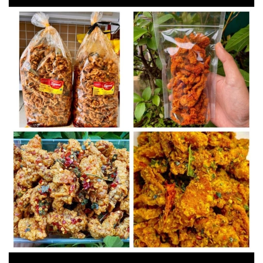 

kripik kulit ayam ori daun jeruk dan pedas daun jeruk