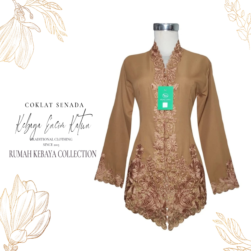 Kebaya Encim Kartini Katun Bordir Modern Coklat Senada Lengan Panjang Bigsize Jumbo