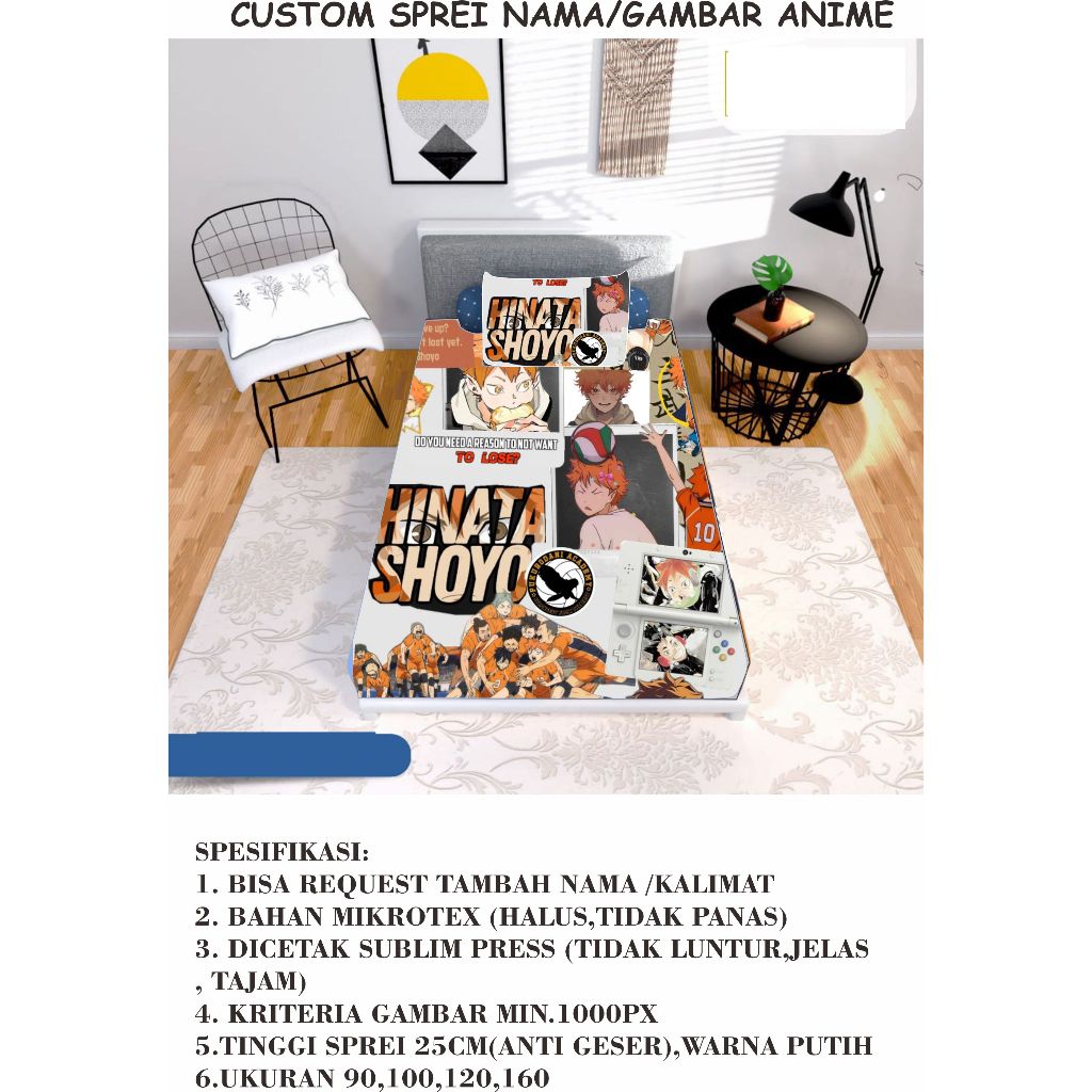 sprei custom anime gambar nama viral murah HAIKYUU HINATA
