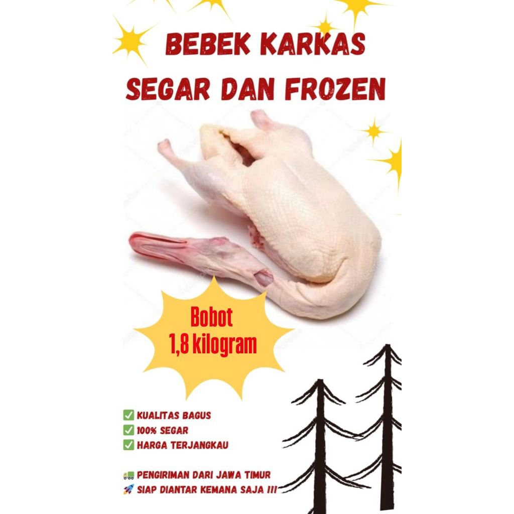 

BEBEK KARKAS, BEBEK HIBRIDA MUDA BOBOT 1,8KG BERSIH. FREE AMPELA, DAN HATI