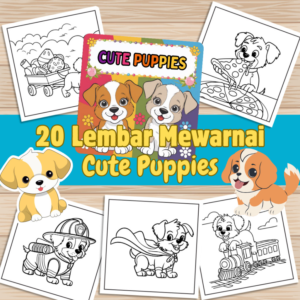

Kertas Gambar Mewarnai Tema Anak Anjing – 20 Lembar Mewarnai CUTE PUPPIES