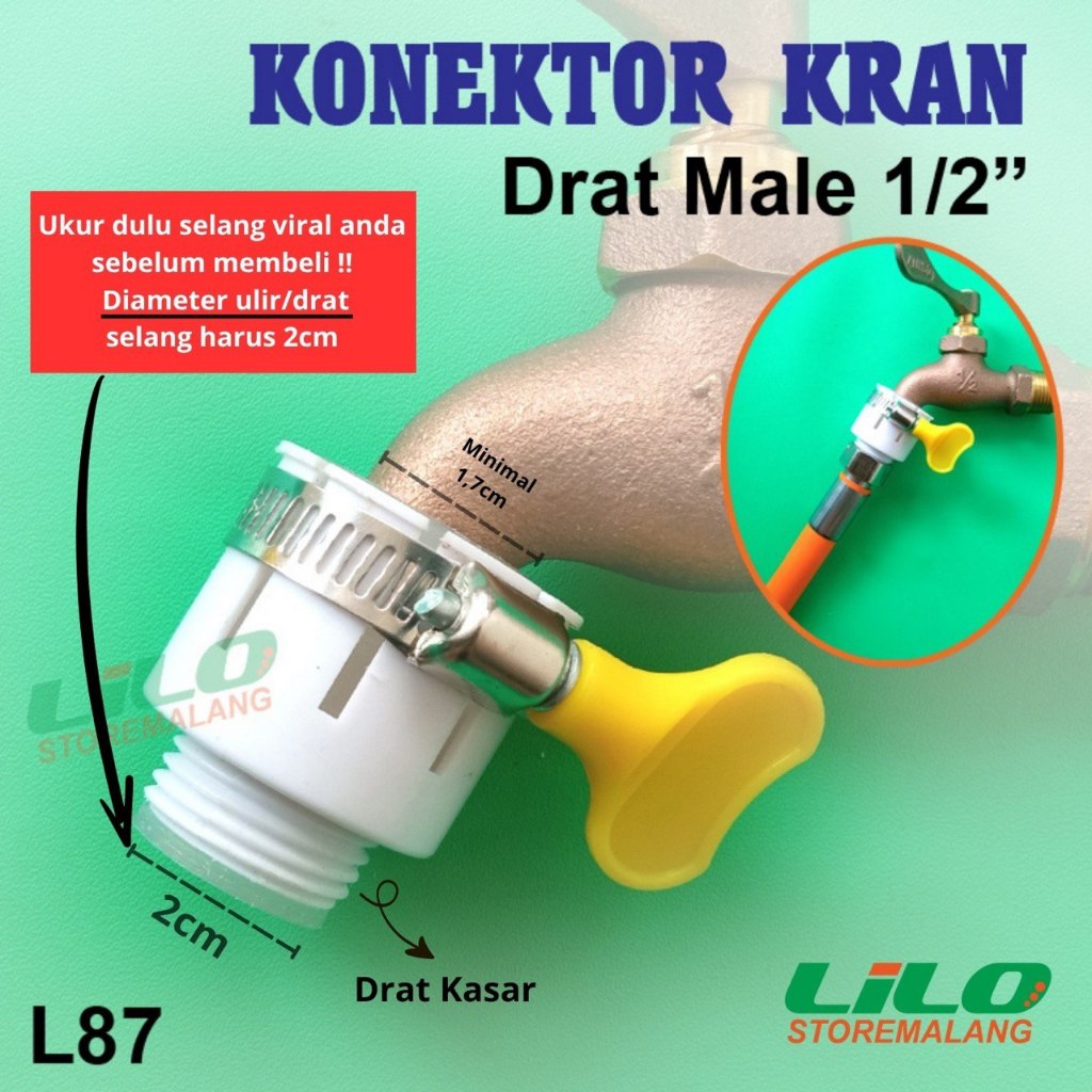 Sambungan Adaptor Konektor Kran Keran air drat Male 1/2" inch L87