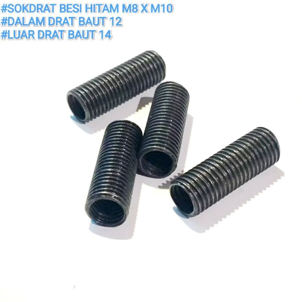 SOK DRAT BESI M8XM10 (BAUT KUNCI 12 X BAUT KUNCI 14) DRAT DALAM 12 LUAR 14 ORIGINAL KUALITAS BAGUS
