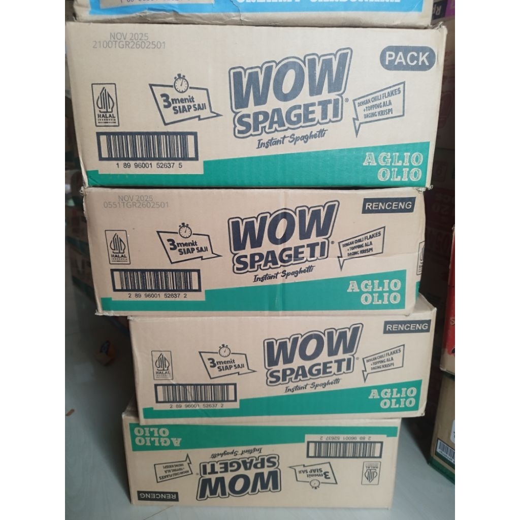 

1 dus WOW SPAGETI isi 40 pack rasa aglio olio carbonara bolognese mie instan spageti