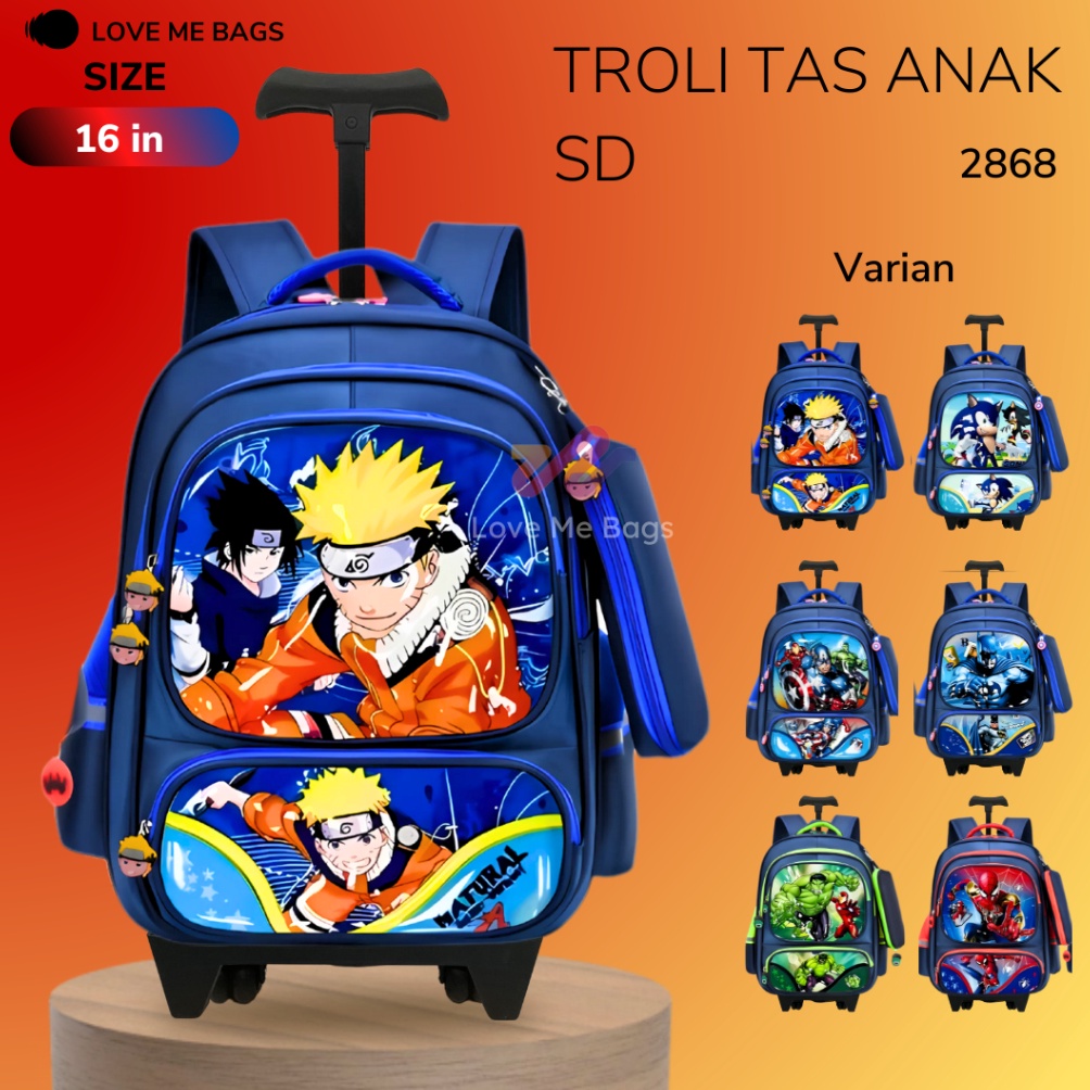 Serbu sekarang LMB Tas Troli Anak Sekolah SD Laki Laki Import Karakter Naruto Hulk Sonic Spider Kapt