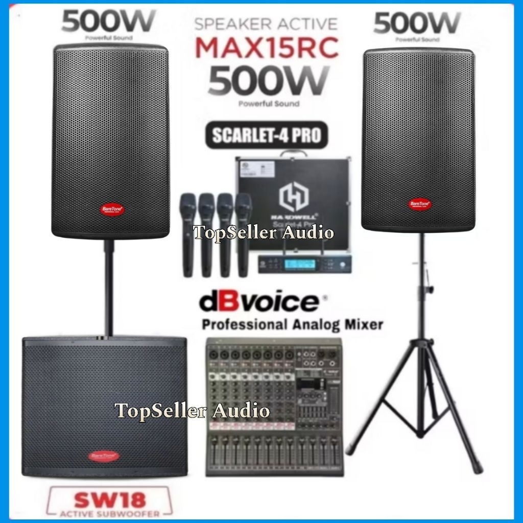 Paket Sound System Outdoor Speaker Aktif 15 Inch BareTone Max15Rc Subwoofer 18 Inch BareTone SW18 Mi