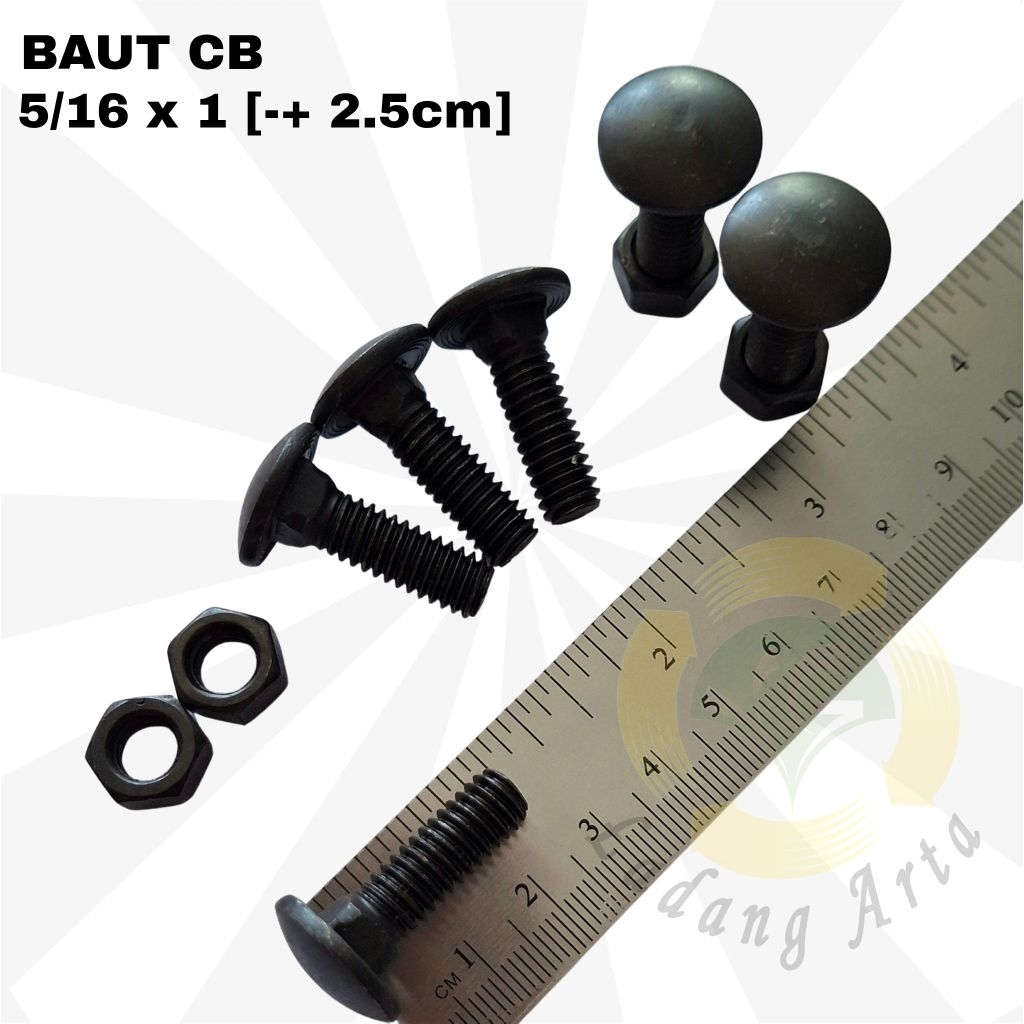 Baut CB hitam 5/16 x 1" (2,5cm)/ baut hitam bamper/ baut payung