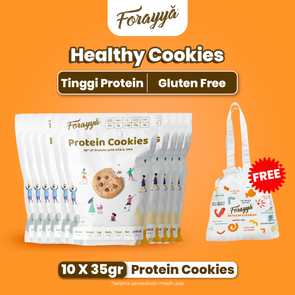 

10 PCS Protein Cookies Forayya 35g - Healthy Snack Gluten Free Tinggi Protein
