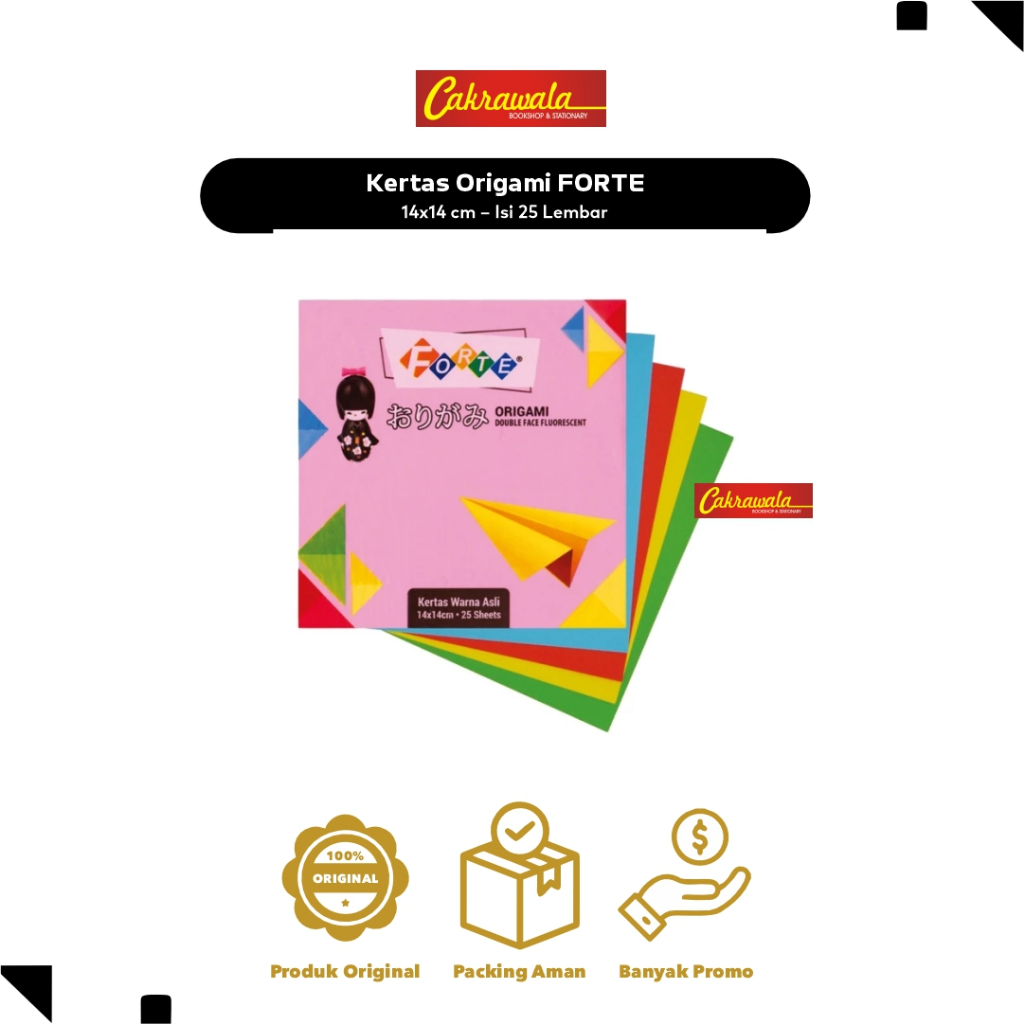 

Kertas Origami FORTE 14x14 cm – Isi 25 Lembar | Kertas Lipat Warna-Warni 2 Sisi