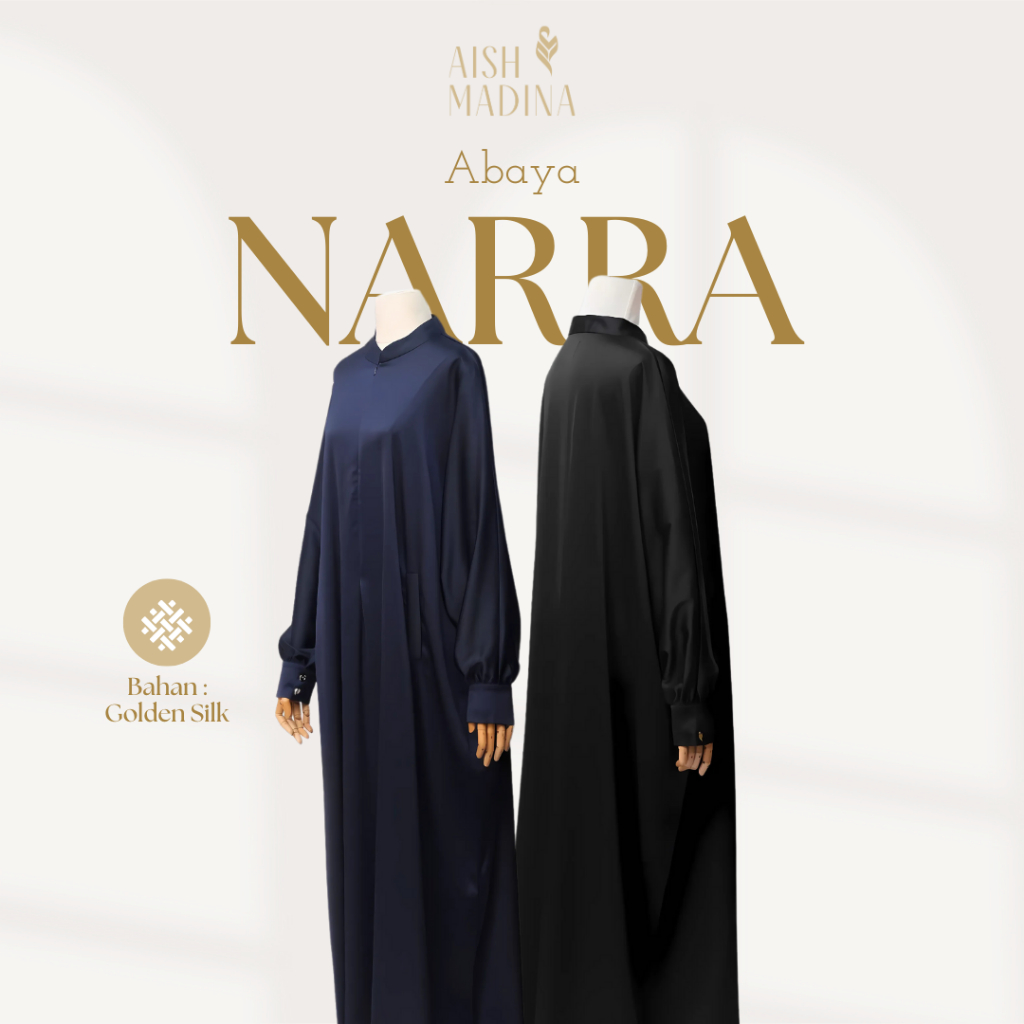 Narra Abaya Aishmadina Gamis Wanita Premium Bahan Golden Silk Busui Friendly Ironless