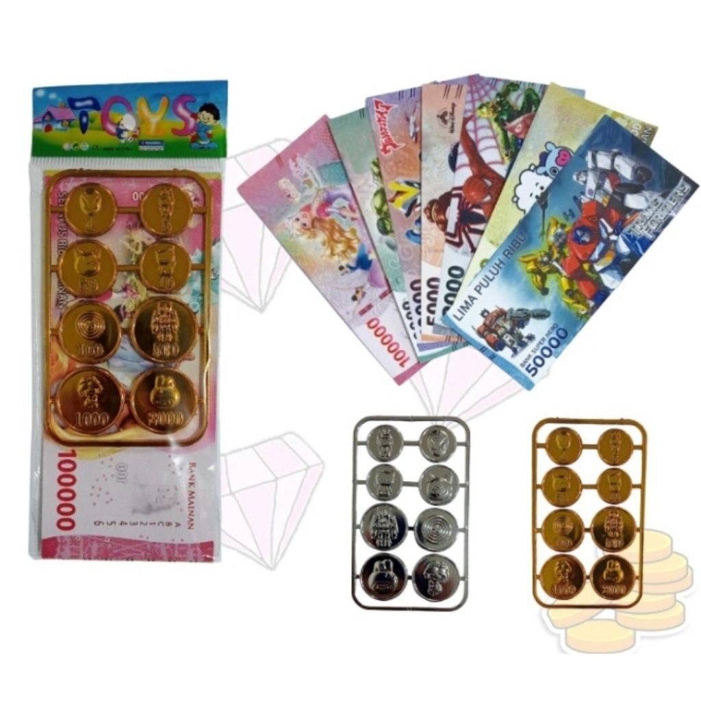 mainan anak uang mainan Lembaran  free koin&perak isi 20 pack