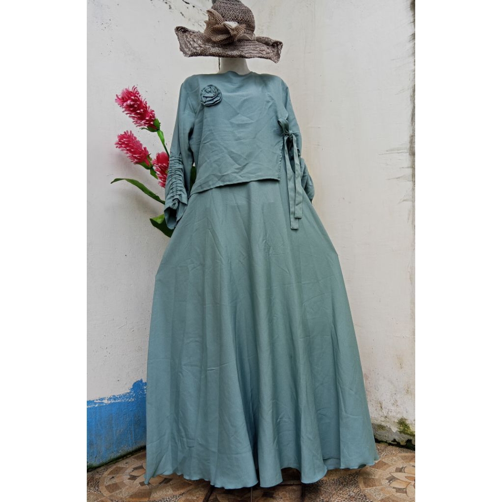 Gamis brukat pesta Hijau Tosca dan Sage