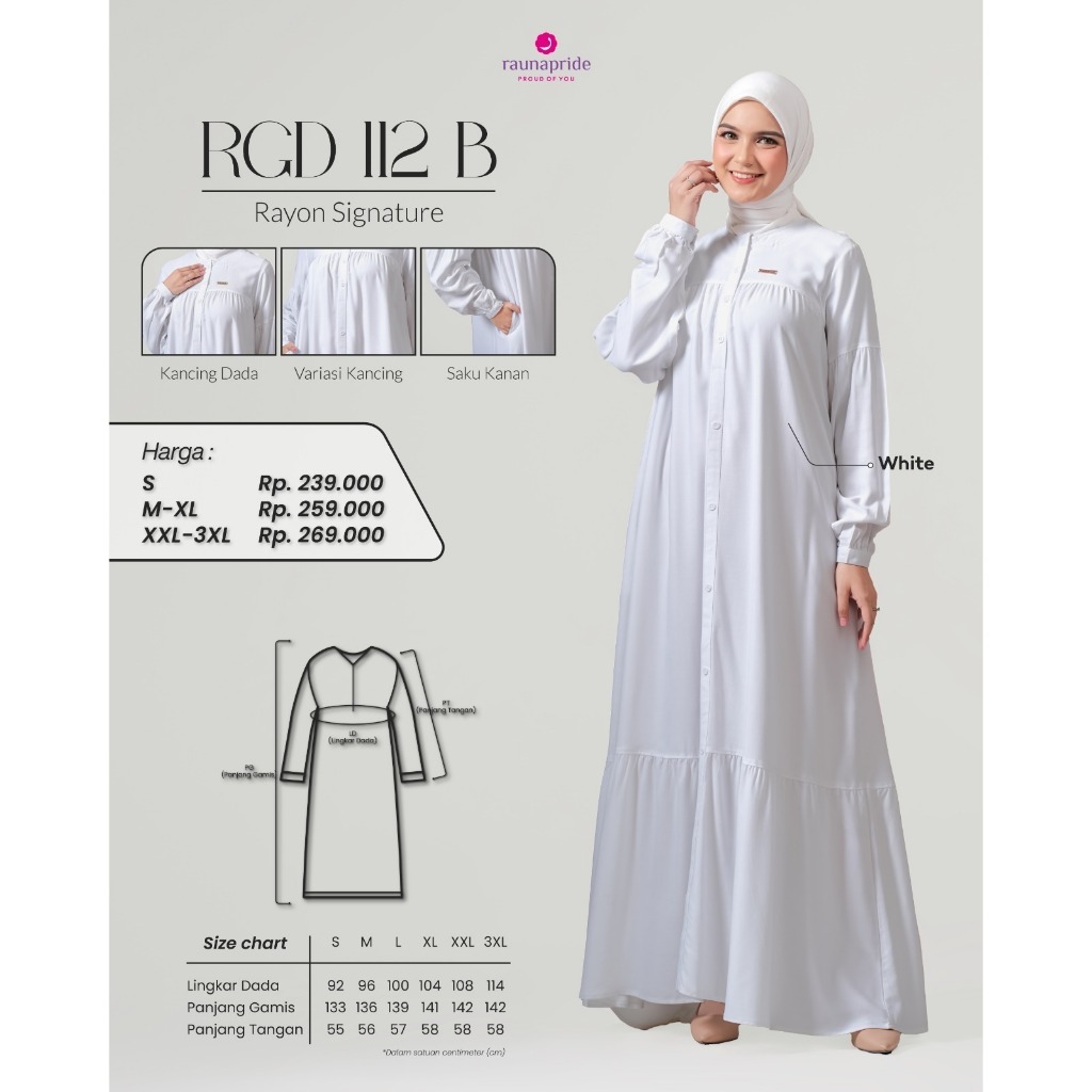 GAMIS RAUNA TERBARU RGD 112 B // GAMIS WANITA DEWASA POLOS BAHAN RAYON Putih Hitam