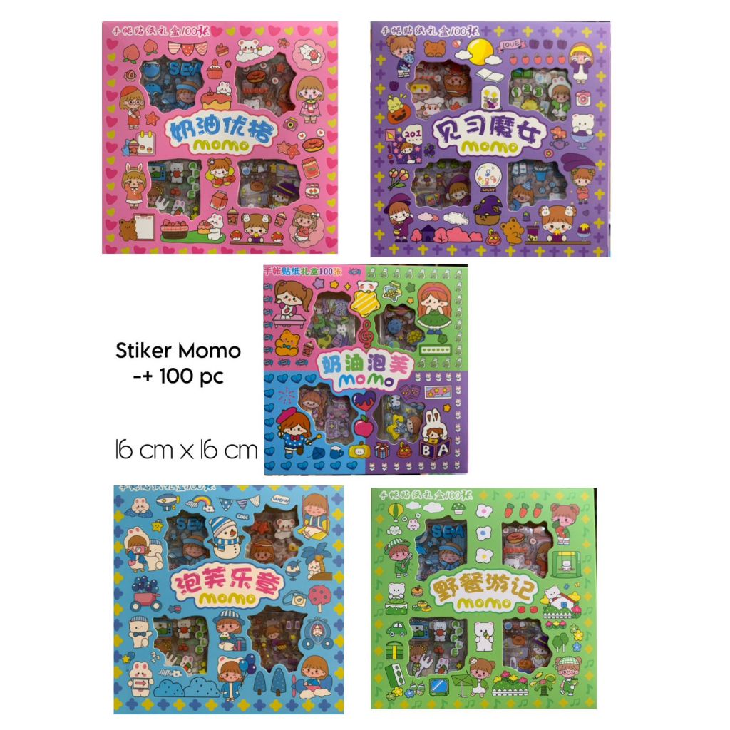 

sticker momo isi 100 ada 4 macam warna asli momo ukuran baru ( indihe)