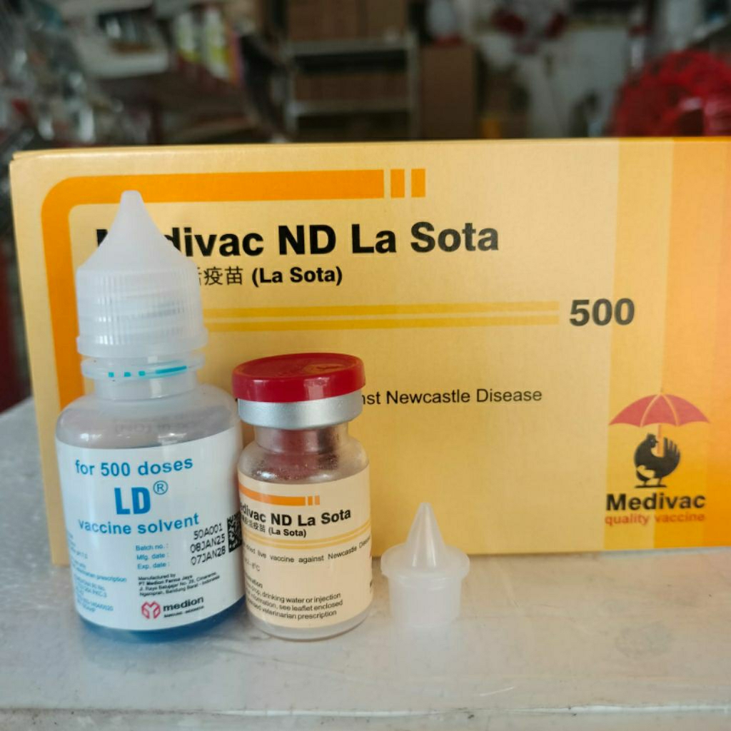 VAKSIN ND LASOTA DOSIS 500 EKOR + PELARUT MEDIVAC MEDION - Vaksin Ayam Tetes Mata Nd Lassota Tetelo