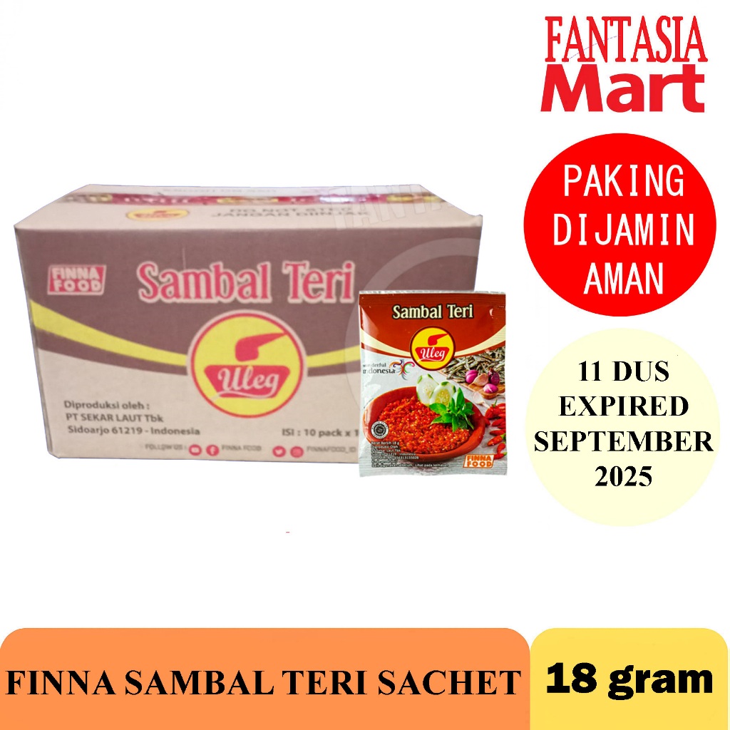 

FINNA SAMBAL ULEG TERI SACHET EXPIRED SEPTEMBER 2025 PER 11 DUS FUN CORNER DENGAN PAKING AMAN