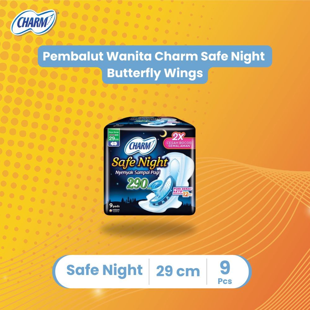 Charm Safe Night 29 cm isi 9 Pembalut Wanita Softex
