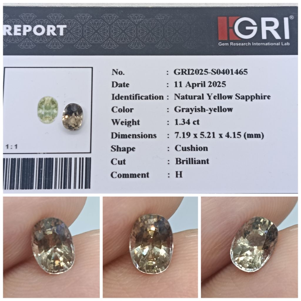 Natural Yellow Sapphire Ceylon 1,34ct Heat Only memo GRI Safir Srilanka Luter Keren