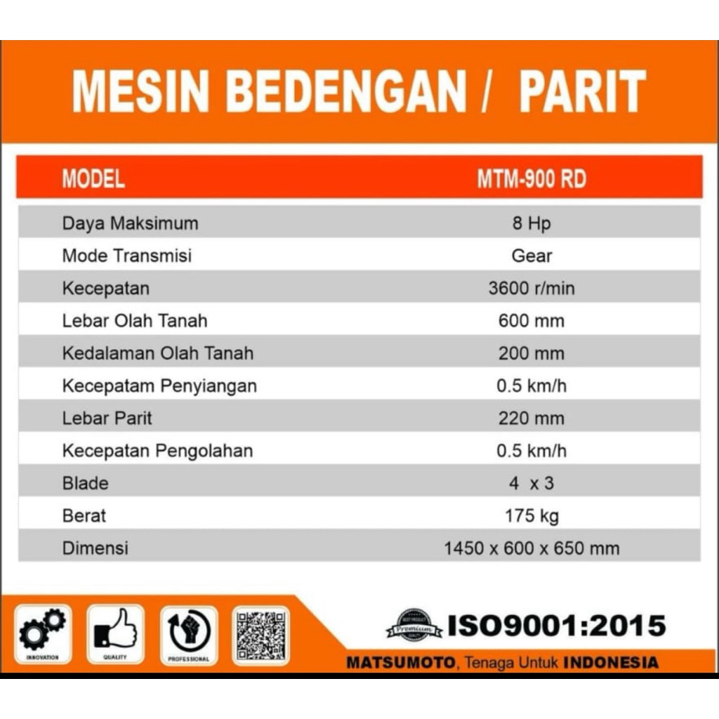 DISKON HEMAT Cultivator Mini Tiller untuk membuat bedengan parit / gulud tebu MATSUMOTO MTM 900 RTH