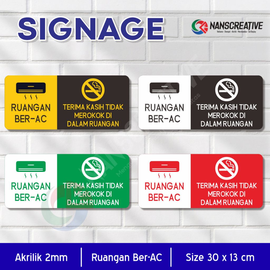 Signage Ruangan Ber-AC Dilarang Merokok | Signage Akrilik Print UV Ruangan Ber-AC