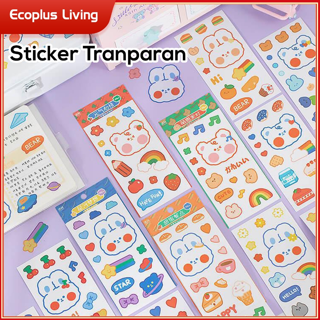 

Sticker Transparent Cute Rabbit Bear Kelinci Stiker Lucu DIY Gelas Mug Dekorasi Mood
