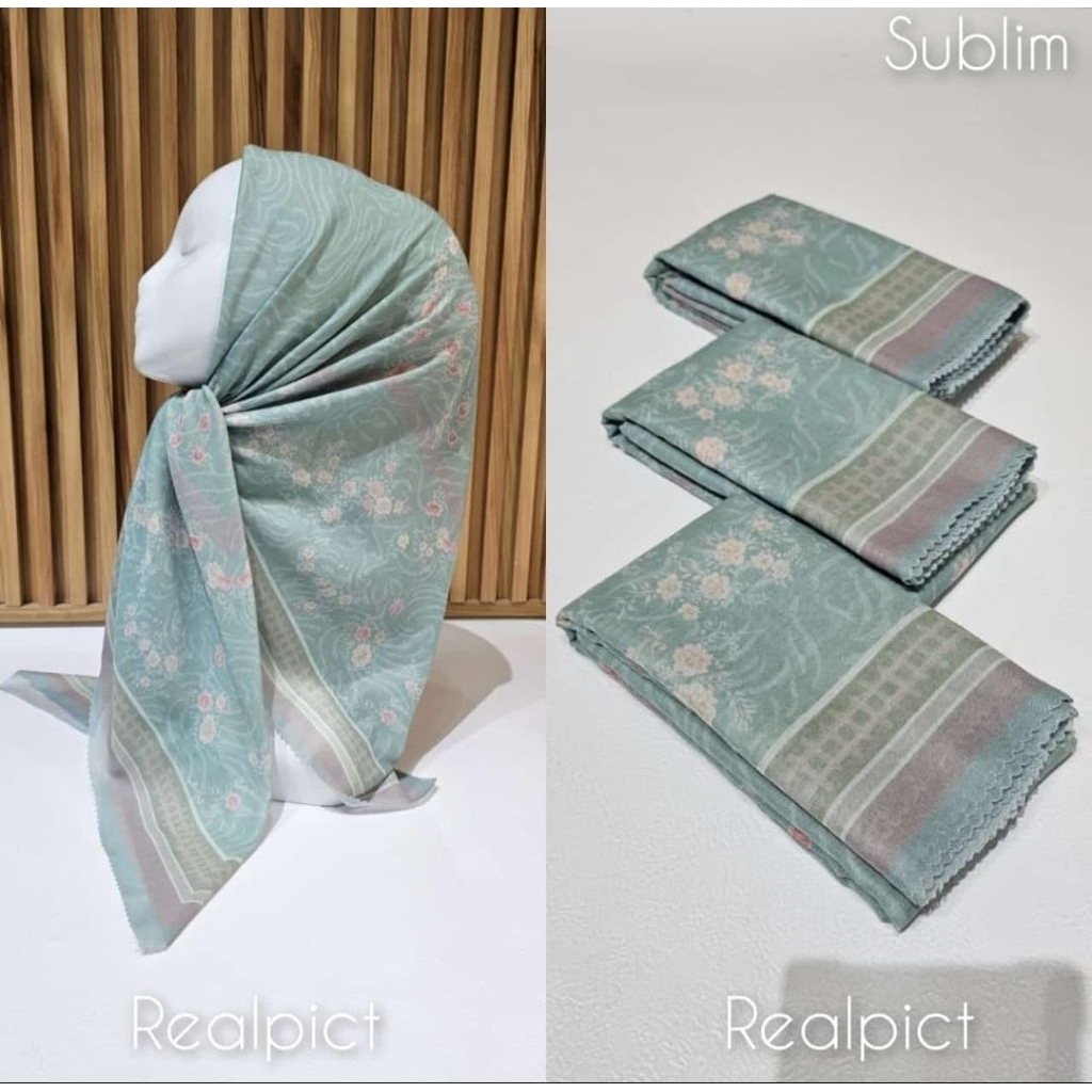 HIJAB SEGI EMPAT MOTIF KOTAK WARNA SAGE KERUDUNG VOAL PREMIUM
