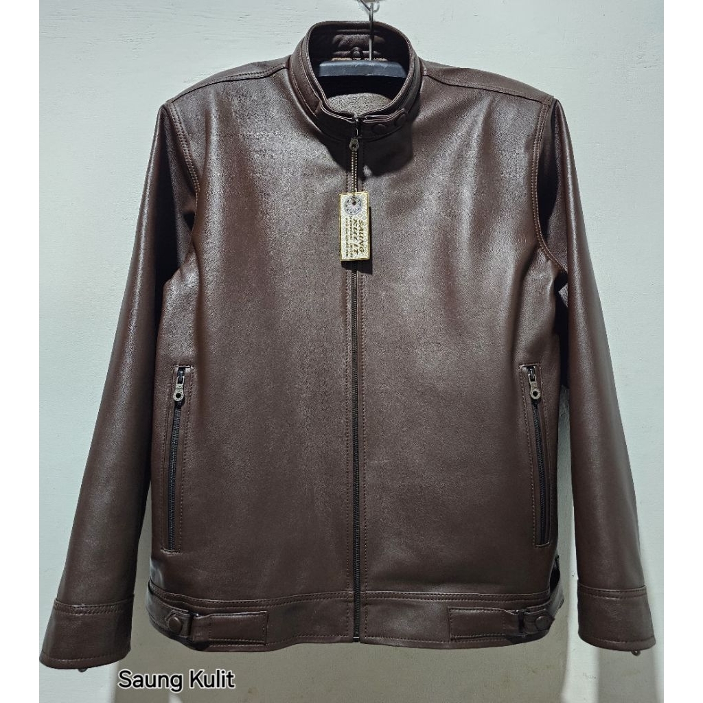 Jaket kulit Pria Bahan kulit Domba asli Garut coklat tua skp15