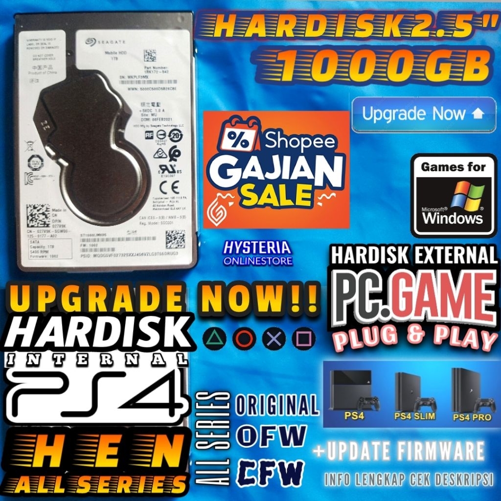 Hardisk Game 1TB 5400RPM | HDD Game 1TB | Hardisk Game PC PS3 PS4 Garansi
